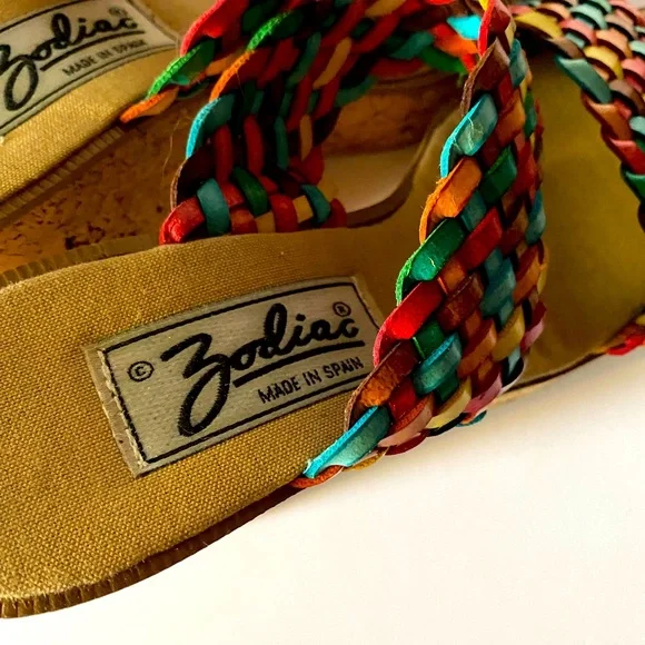 Vintage 70s Rare Zodiac Colorful Strap Wedges Heels 7b from Spain - Picture 5 of 7